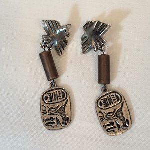 VTG Native American Silver Eagle Bird Earrings